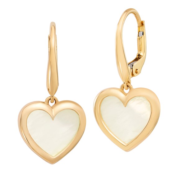 14k Polished Mother of Pearl Heart Leverback Earrings