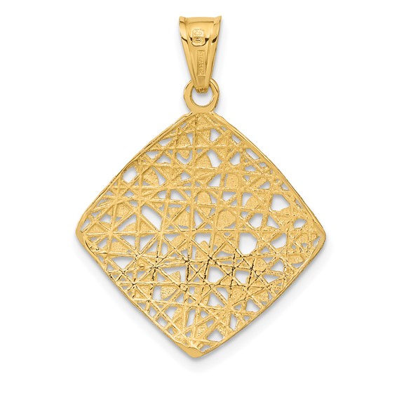 14k Polished and D/C Square Pendant