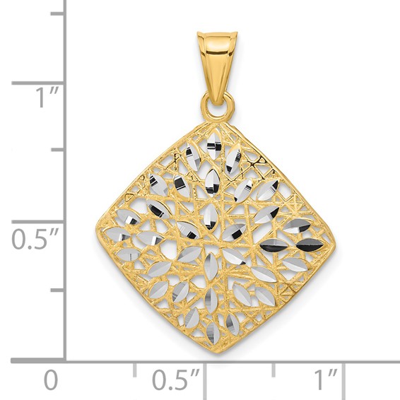 14k Polished and D/C Square Pendant