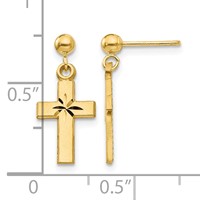 14K Yellow Gold Satin and Diamond-Cut Cross Dangle Post Earrings view 4