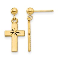 14K Yellow Gold Satin and Diamond-Cut Cross Dangle Post Earrings view 1