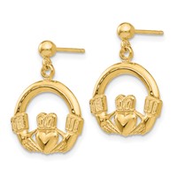 14K Yellow Gold Claddagh Dangle Post Earrings view 2