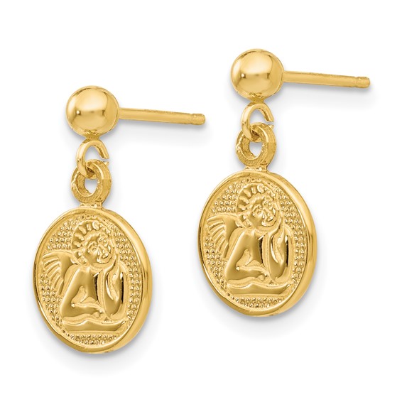 14k Polished Raphael Angel Disc Dangle Post Earrings