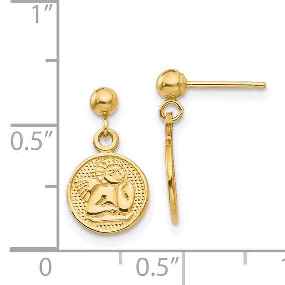 14k Polished Raphael Angel Disc Dangle Post Earrings