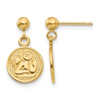14K Yellow Gold Polished Raphael Angel Disc Dangle Post Earrings view 1