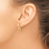 14K Yellow Gold Polished Dolphin Jumping Through Hoop Dangle Post Earrings view 3