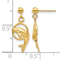 14K Yellow Gold Polished Dolphin Jumping Through Hoop Dangle Post Earrings view 4