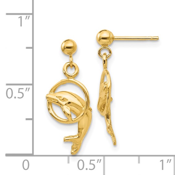 Gold Dolphin Dangle Post Earrings