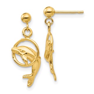Gold Dolphin Dangle Post Earrings