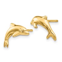 14K Yellow Gold Dolphin Post Earrings view 2