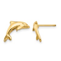 14K Yellow Gold Dolphin Post Earrings view 1