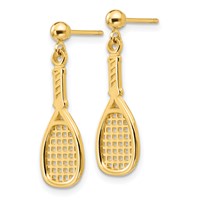 14K Yellow Gold Polished Racquet Dangle Post Earrings view 2