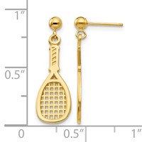 14K Yellow Gold Polished Racquet Dangle Post Earrings view 4