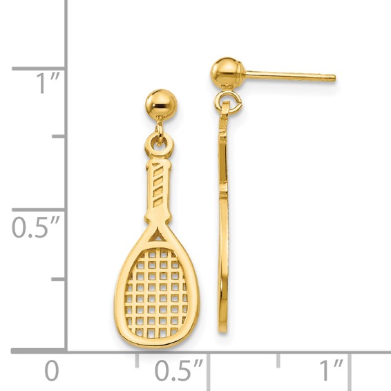 14k Polished Racquet Dangle Post Earrings