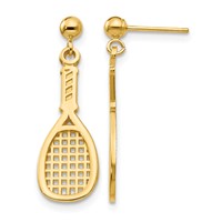14K Yellow Gold Polished Racquet Dangle Post Earrings view 1