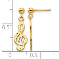 14K Yellow Gold Polished Diamond-cut Treble Clef Dangle Post Earrings view 4