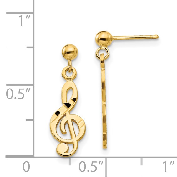 Gold Music Note Dangle Post Earrings