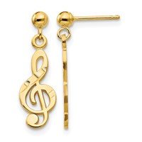 14K Yellow Gold Polished Diamond-cut Treble Clef Dangle Post Earrings view 1