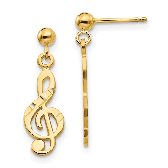 Gold Music Note Dangle Post Earrings