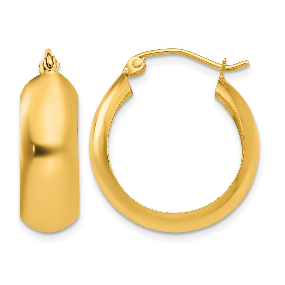 14K Yellow Gold 7x 21mm Polished Hoop Earrings