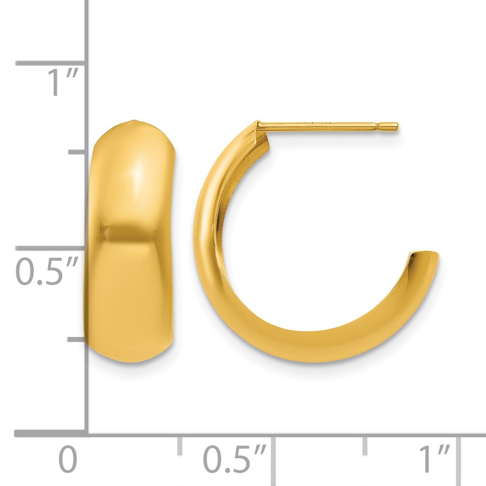 14k Polished 6.5mm J-Hoop Earrings (S1186)