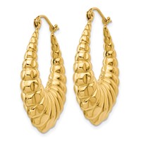 14K Yellow Gold Polished Scalloped Hollow Hoop Earrings view 2