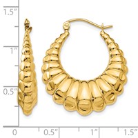 14K Yellow Gold Polished Scalloped Hollow Hoop Earrings view 4