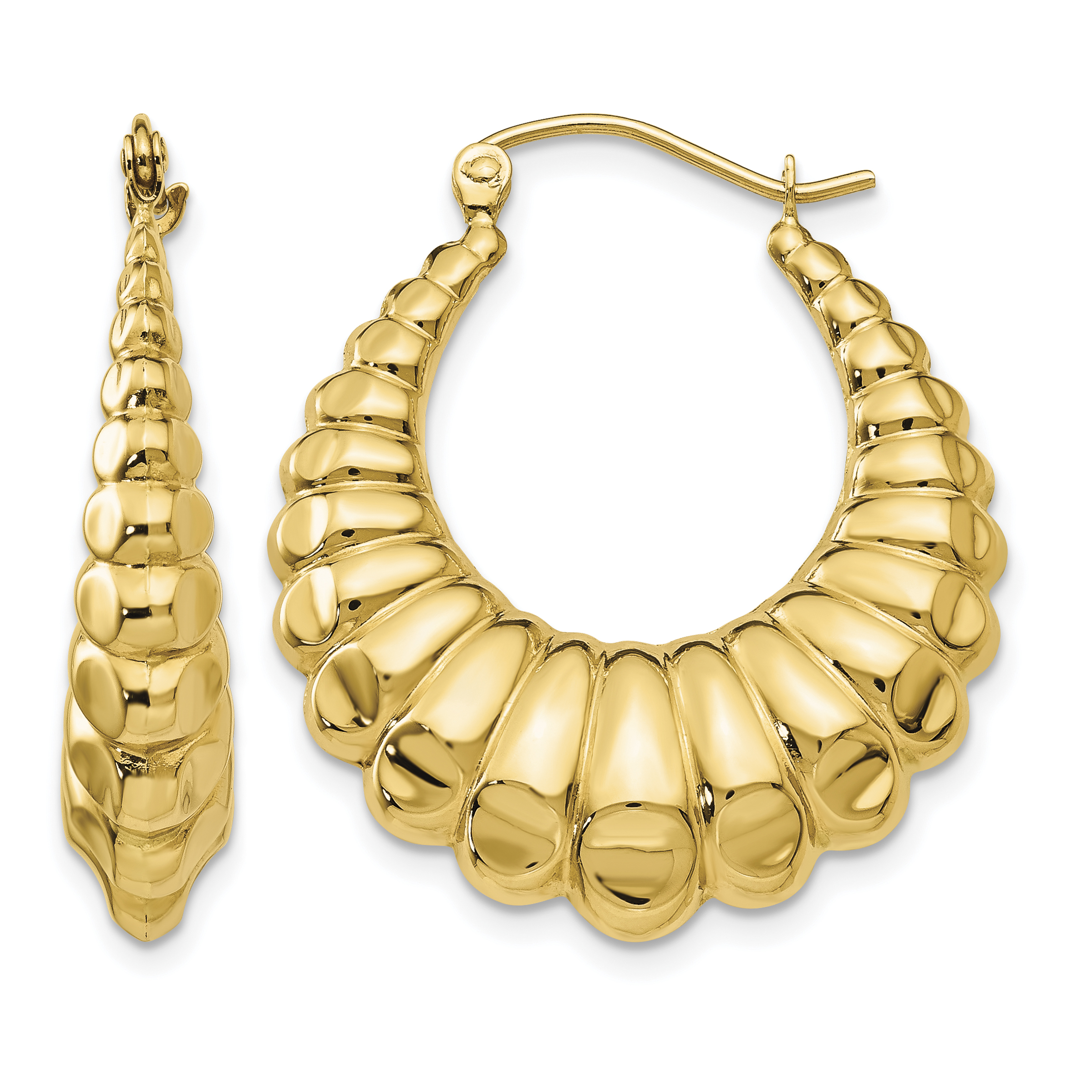 14k Polished Scalloped Hollow Hoop Earrings (S1242)