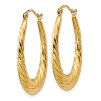 14K Polished Twisted Oval Hollow Hoop Earrings view 2