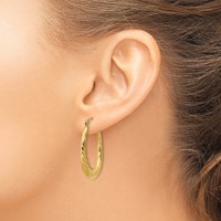14K Polished Twisted Oval Hollow Hoop Earrings view 3