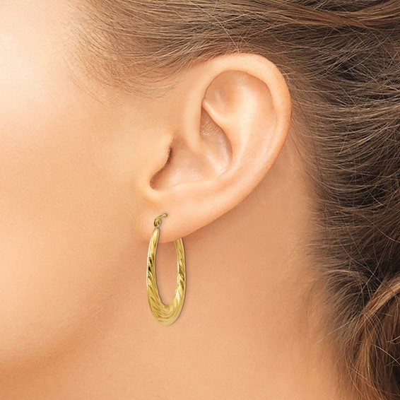 Gold Twisted Oval Hoop Earrings