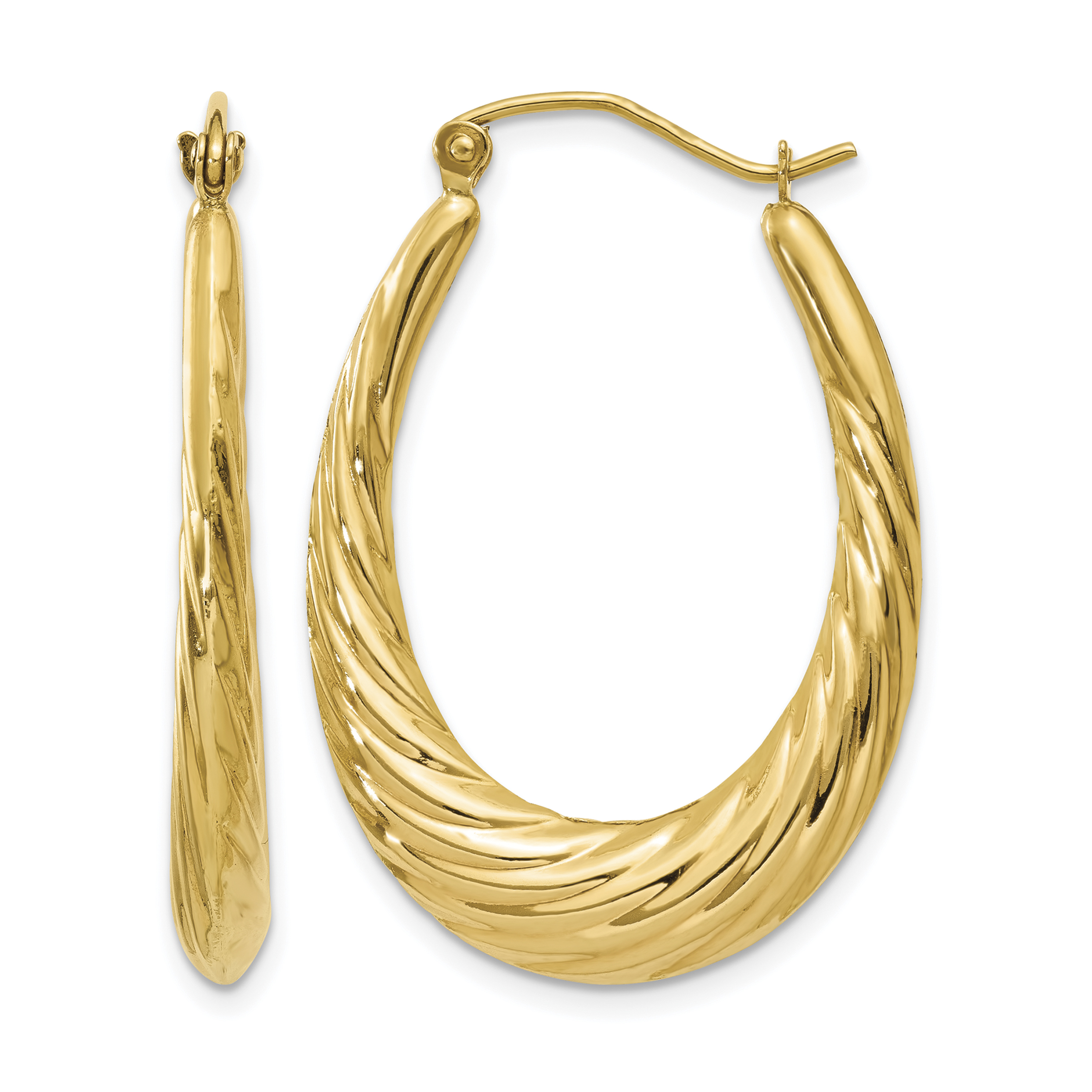 14k Polished Twisted Oval Hollow Hoop Earrings (S1256)