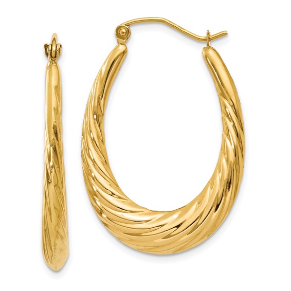 Gold Twisted Oval Hoop Earrings