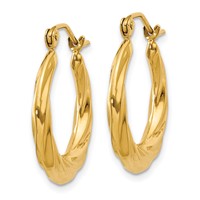 14K Yellow Gold Polished Twisted Hollow Hoop Earrings view 2