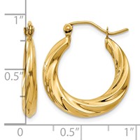 14K Yellow Gold Polished Twisted Hollow Hoop Earrings view 4