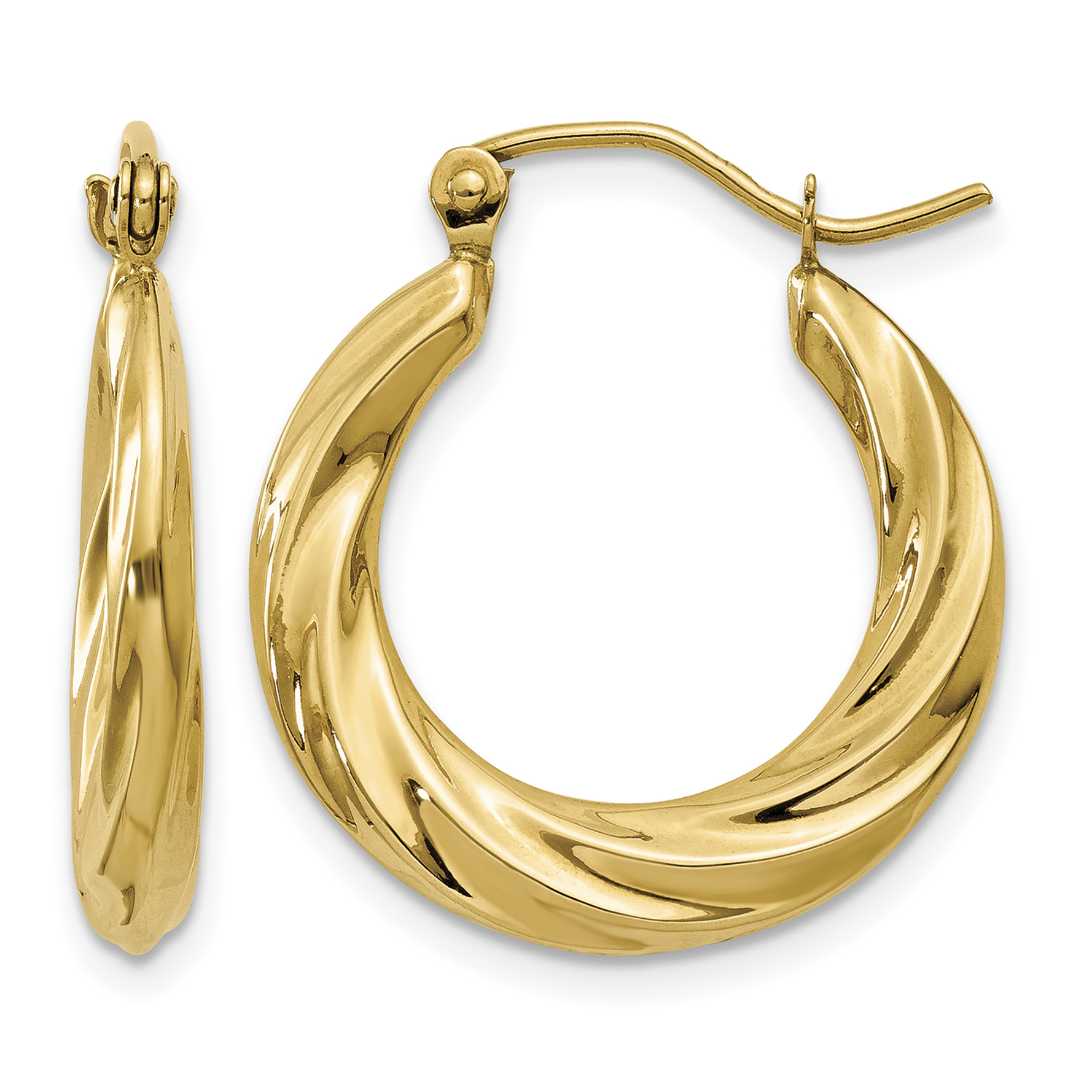 14k Polished Twisted Hollow Hoop Earrings (S1262)