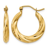 14K Yellow Gold Polished Twisted Hollow Hoop Earrings view 1