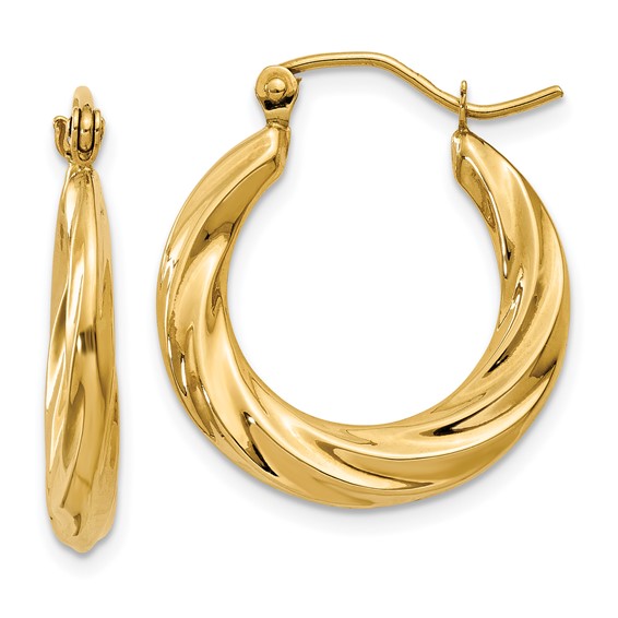 14k Polished Twisted Hollow Hoop Earrings