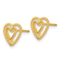 14K Yellow Gold Polished Open Heart-in-Heart Post Earrings view 2