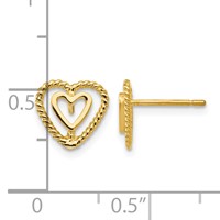 14K Yellow Gold Polished Open Heart-in-Heart Post Earrings view 4