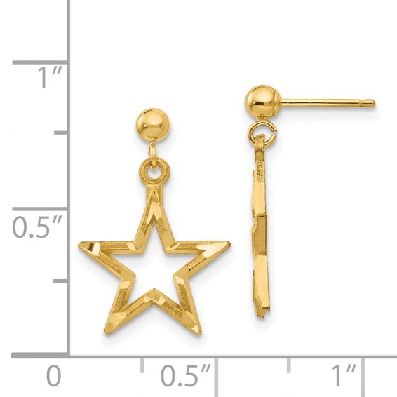 14k Polished Diamond-Cut Open Star Dangle Post Earrings