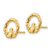 14K Yellow Gold Claddagh Post Earrings view 2