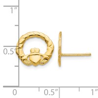 14K Yellow Gold Claddagh Post Earrings view 4