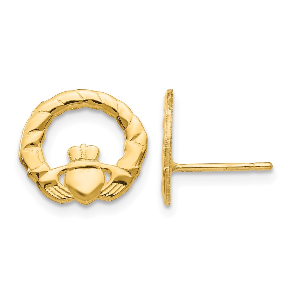 14K Yellow Gold Claddagh Post Earrings