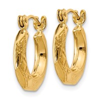 14K Yellow Gold Polished Patterned Hollow Hoop Earrings view 2