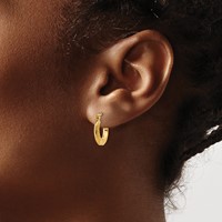 14K Yellow Gold Polished Patterned Hollow Hoop Earrings view 3
