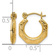14K Yellow Gold Polished Patterned Hollow Hoop Earrings view 4