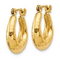 14K Hammered Fancy Hollow Hoop Earrings view 2