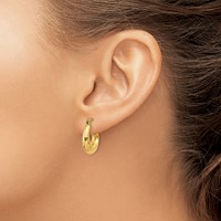 14K Hammered Fancy Hollow Hoop Earrings view 3