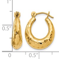 14K Hammered Fancy Hollow Hoop Earrings view 4